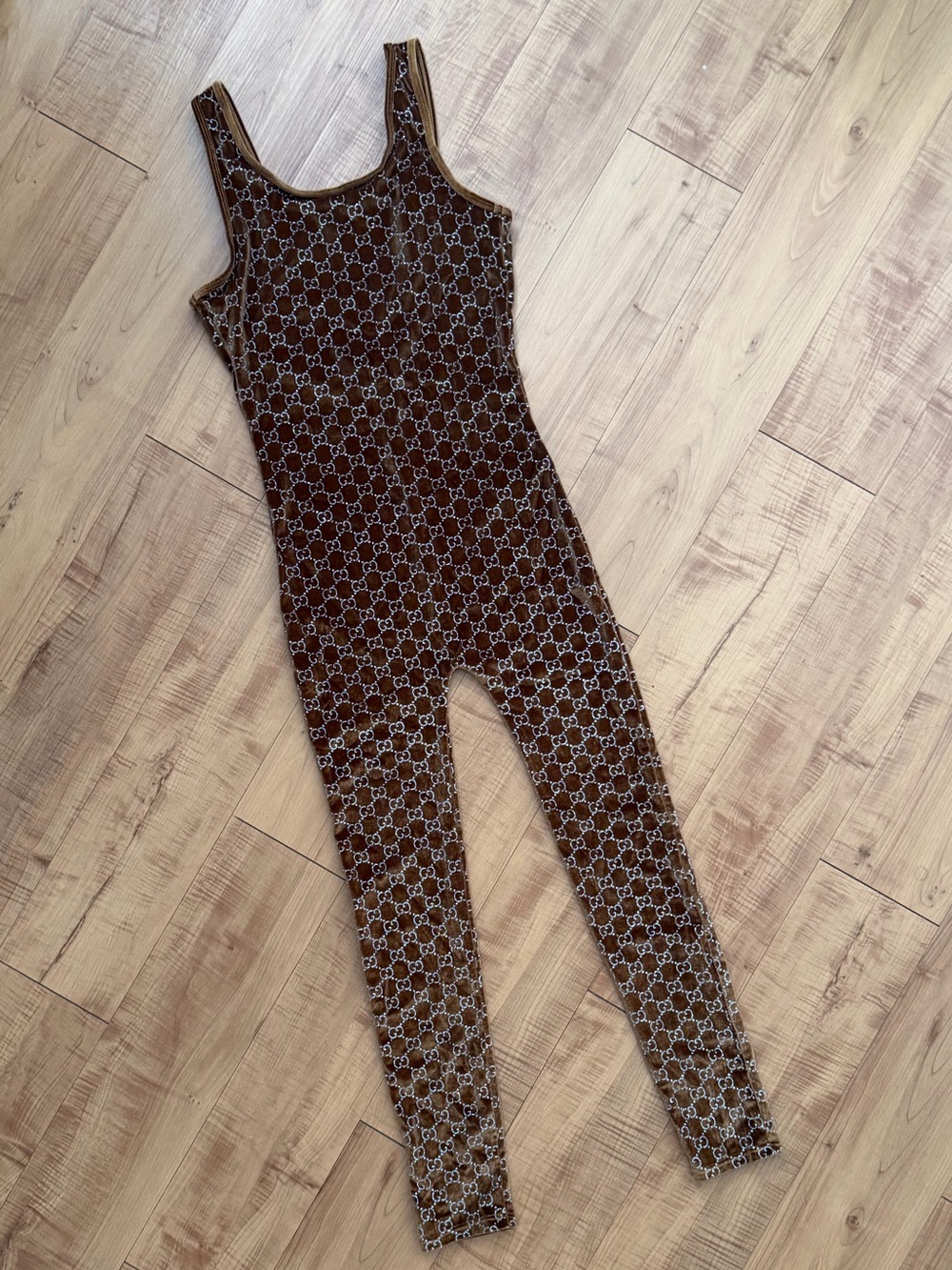 GG Monogram Velvet Crystals Catsuit Jumpsuit Unitard BNWT